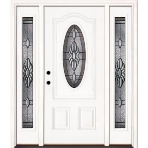 Feather River Doors Sapphire Patina 3/4 Oval Lite Primed Smooth Fiberglass Entry Door with Sidelites