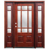 Pacific Entries Craftsman 9 Lite Stained Mahogany Wood Entry Door with 14 in. Sidelites