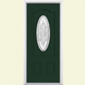 Masonite New Haven Three Quarter Oval Lite Painted Steel Entry Door with Brickmold