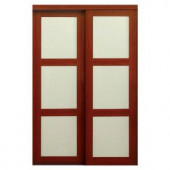 TRUporte 2310 Series 48 in. x 80-1/2 in. Composite 3-Lite Tempered Frosted Glass Composite Cherry Interior Sliding Door