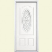 Masonite Oakville Three Quarter Oval Lite Primed Smooth Fiberglass Entry Door with Brickmold