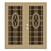 Unique Home Designs Modern Cross 60 in. x 80 in. Desert Sand Right-Hand Surface Mount Aluminum Security Door with Brown Perforated Screen