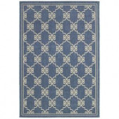 LR Resources Lanai Blue and Cream 7 ft. 9 in. x 9 ft. 9 in. Plush Outdoor Area Rug