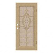 Unique Home Designs Modern Cross 32 in. x 80 in. Desert Sand Right-Hand Surface Mount Security Door with Desert Sand Perforated Screen