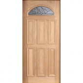Main Door Mahogany Type Unfinished Beveled Patina Fanlite Glass Solid Wood Entry Door Slab