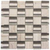 Jeffrey Court 11-3/4 in. x 11-3/4 in. Meadows Glass/Grey Limestone Mosaic Wall Tile