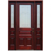 Pacific Entries Traditional 3/4 Lite Stained Mahogany Wood Entry Door with 14 in. Sidelites and 8 ft. Height Series