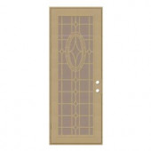 Unique Home Designs Modern Cross 36 in. x 96 in. Desert Sand Left-Hand Surface Mount Security Door with Desert Sand Perforated Screen