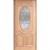 Mahogany Type Unfinished Beveled Brass 3/4 Oval Glass Solid Wood Entry Door Slab