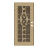 Unique Home Designs Modern Cross 30 in. x 80 in. Desert Sand Left-Hand Surface Mount Aluminum Security Door with Brown Perforated Screen