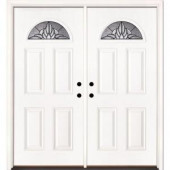 Feather River Doors Sapphire Patina Fan Lite Primed Smooth Fiberglass Double Entry Door