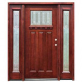 Pacific Entries Diablo Craftsman 1 Lite Stained Mahogany Wood Entry Door with Dentil Shelf and 14 in. Sidelites