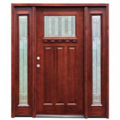 Pacific Entries Diablo Craftsman 1 Lite Stained Mahogany Wood Entry Door with Dentil Shelf and 12 in. Sidelites