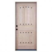 Steves & Sons Rustic 2-Panel Plank Unfinished Mahogany Wood Entry Door with Clavos