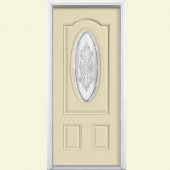 Masonite New Haven Three Quarter Oval Lite Painted Smooth Fiberglass Entry Door with Brickmold