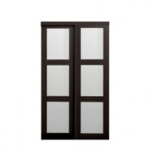 TRUporte Grand 2290 Series 48 in. x 80 in. Composite Espresso 3-Lite Tempered Frosted Glass Sliding Door