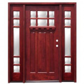 Pacific Entries Craftsman 6 Lite Stained Mahogany Wood Entry Door with Dentil Shelf and 14 in. Sidelites