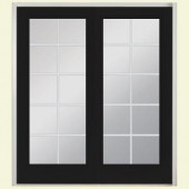 Masonite 72 in. x 80 in. Jet Black Prehung Left-Hand Inswing 10 Lite Fiberglass Patio Door with No Brickmold
