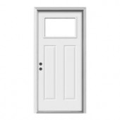 JELD-WEN Premium 1-Lite Craftsman Primed White Steel Entry Door with Brickmold