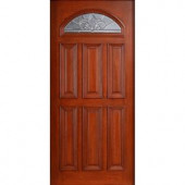 Main Door Mahogany Type Prefinished Cherry Beveled Zinc Fanlite Glass Solid Wood Entry Door Slab