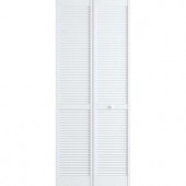 Frameport 24 in. x 80 in. Louver Pine White Interior Bi-fold Closet Door