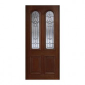 Main Door Mahogany Type Prefinished Antique Beveled Patina Twin Arch Glass Solid Wood Entry Door Slab
