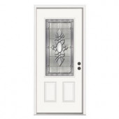 JELD-WEN Langford 3/4 Lite Primed White Steel Entry Door with Nickel Caming and Brickmold