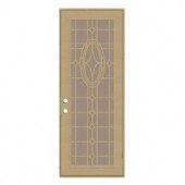 Unique Home Designs Modern Cross 36 in. x 96 in. Desert Sand Right-Hand Surface Mount Security Door with Desert Sand Perforated Screen