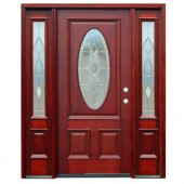 Pacific Entries Strathmore Traditional 3/4 Lite Stained Mahogany Wood Entry Door with 6 in. Wall Series and 14 in. Sidelites