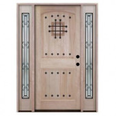 Steves & Sons Rustic 2-Panel Speakeasy Unfinished Mahogany Wood Entry Door with Sidelites