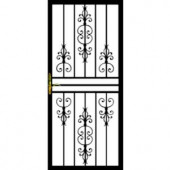 Grisham 108 Series 32 in. x 80 in. Black Hinge Right Flower Security Door with Self Storing Glass Feature