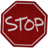 LA Rug Inc. Fun Time Shape Stop Sign Red and White 39 in. Round Area Rug