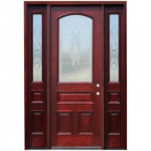 Pacific Entries Traditional 3/4 Arch Lite Stained Mahogany Wood Entry Door with 6 in. Wall Series and 14 in. Sidelites