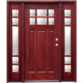 Pacific Entries Craftsman 6 Lite Stained Mahogany Wood Entry Door with 6 in. Wall Series and 12 in. Sidelites