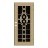 Unique Home Designs Modern Cross 32 in. x 80 in. Desert Sand Right-Hand Recessed Mount Aluminum Security Door with Charcoal Insect Screen