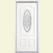 Masonite New Haven Three Quarter Oval-Lite Painted Steel Entry Door with Brickmold