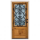 Steves & Sons Decorative Iron Grille 3/4 Lite Stained Knotty Alder Wood Left-Hand Entry Door with 6 in. Wall and White Jamb