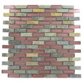 Splashback Tile Tectonic Brick Multicolor Slate and Rust 12 in. x 12 in. Glass Floor and Wall Tile