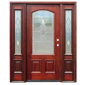 Pacific Entries Strathmore Traditional 3/4 Arch Lite Stained Mahogany Wood Entry Door with 14 in. Sidelites