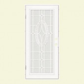 Unique Home Designs Modern Cross 32 in. x 80 in. White Left-Hand Surface Mount Aluminum Security Door with White Perforated Aluminum Screen