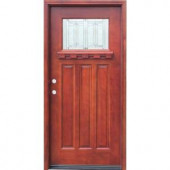 Pacific Entries Craftsman 1 Lite Stained Mahogany Wood Entry Door with Dentil Shelf
