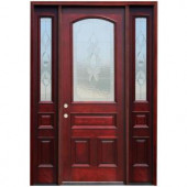 Pacific Entries Traditional 3/4 Arch Lite Stained Mahogany Wood Entry Door with 14 in. Sidelites