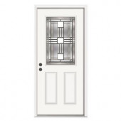 JELD-WEN Cordova 1/2-Lite Primed White Steel Entry Door with Nickel Caming and Brickmold
