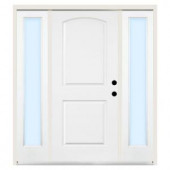 Steves & Sons Premium 2-Panel Arch Primed White Steel Left-Hand Entry Door with 10 in. Clear Glass Sidelites and 6 in. Wall