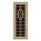 Unique Home Designs Modern Cross 36 in. x 96 in. Desert Sand Left-Hand Surface Mount Aluminum Security Door with Charcoal Insect Screen