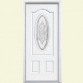 Masonite New Haven Three Quarter Oval Lite Painted Steel Entry Door with Brickmold