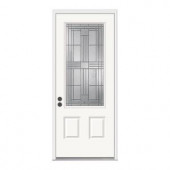 JELD-WEN Cordova 3/4-Lite Primed White Steel Entry Door with Nickel Caming and Brickmold