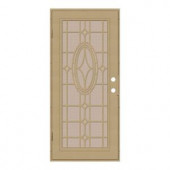 Unique Home Designs Modern Cross 32 in. x 80 in. Desert Sand Left-Hand Surface Mount Security Door with Desert Sand Perforated Screen