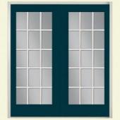 Masonite 72 in. x 80 in. Night Tide Right-Hand Inswing French 15 Lite Smooth Fiberglass Patio Door with NBM in Vinyl Frame