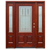 Pacific Entries Diablo Traditional 3/4 Lite Stained Mahogany Wood Entry Door with 6 in. Wall Series and 12 in. Sidelites